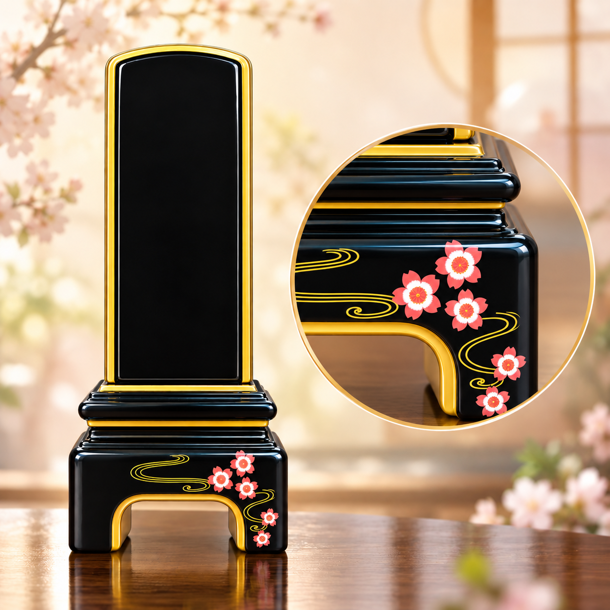 春の蒔絵位牌（桜）